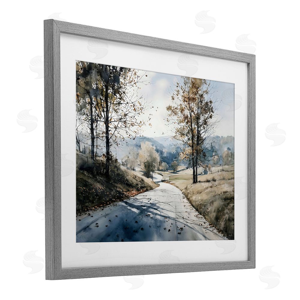 Franklyn Gregory Country Road in Autumn Gray Framed Print Under Glass Wall Art