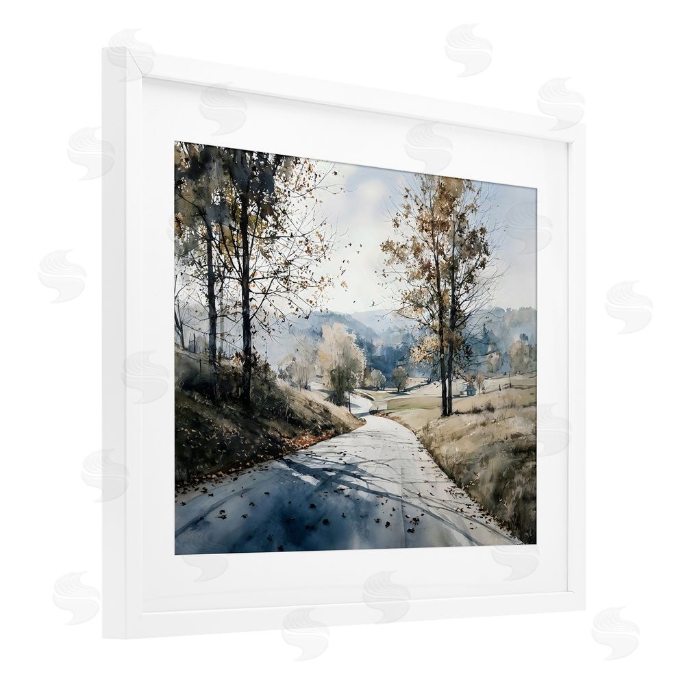 Franklyn Gregory Country Road in Autumn White Framed Print Under Glass Wall Art