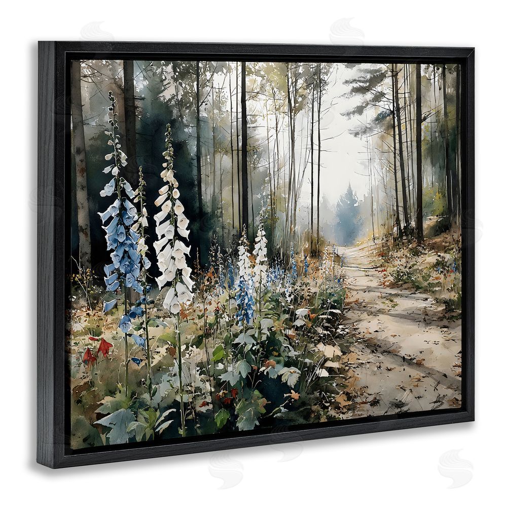 Franklyn Gregory Foxglove Path Sunlit Woods Black Floating Framed Canvas Wall Art