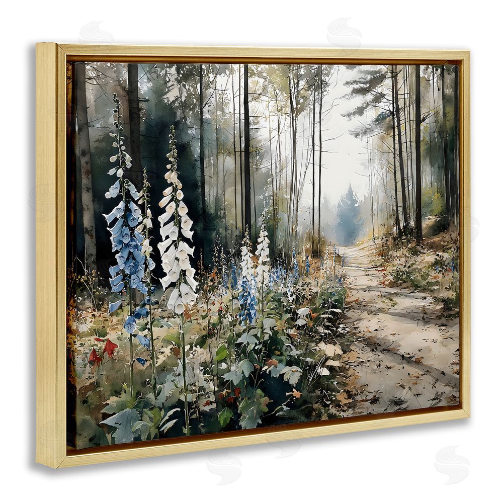 Franklyn Gregory Foxglove Path Sunlit Woods Gold Floating Framed Canvas Wall Art