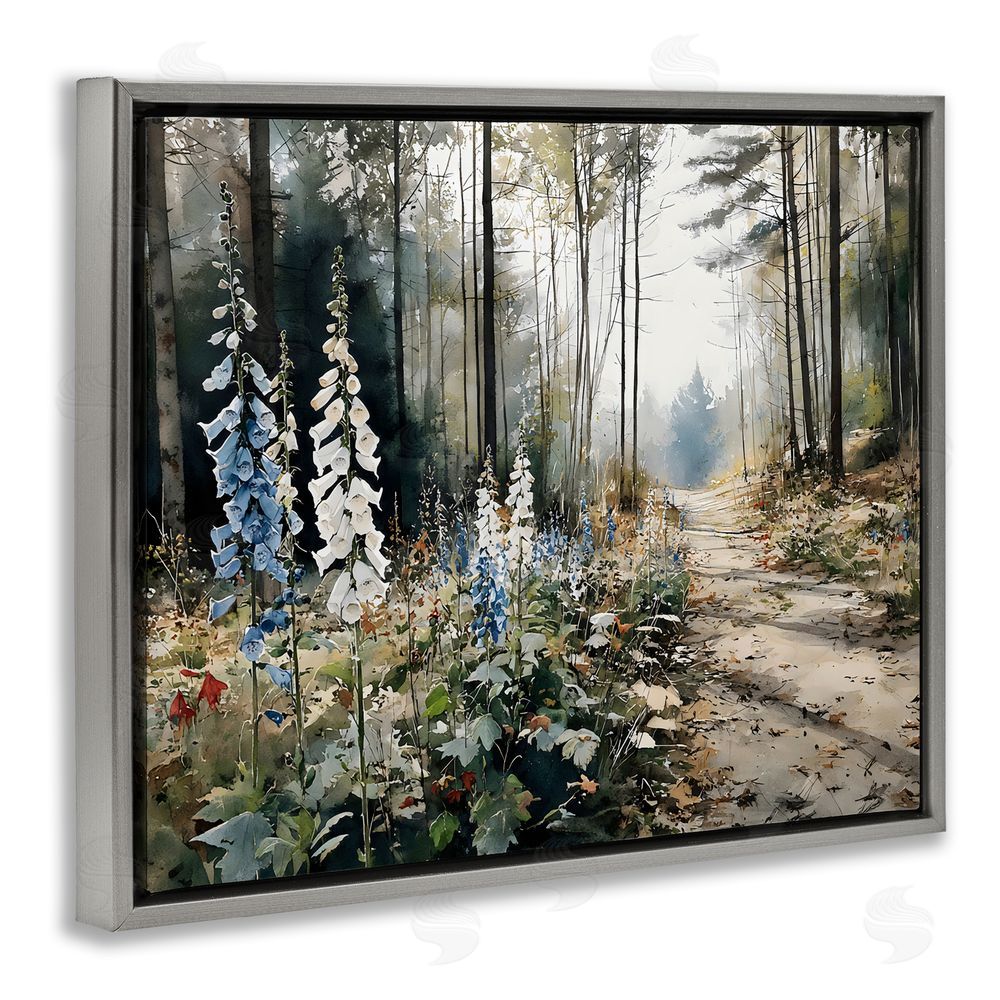 Franklyn Gregory Foxglove Path Sunlit Woods Gray Floating Framed Canvas Wall Art
