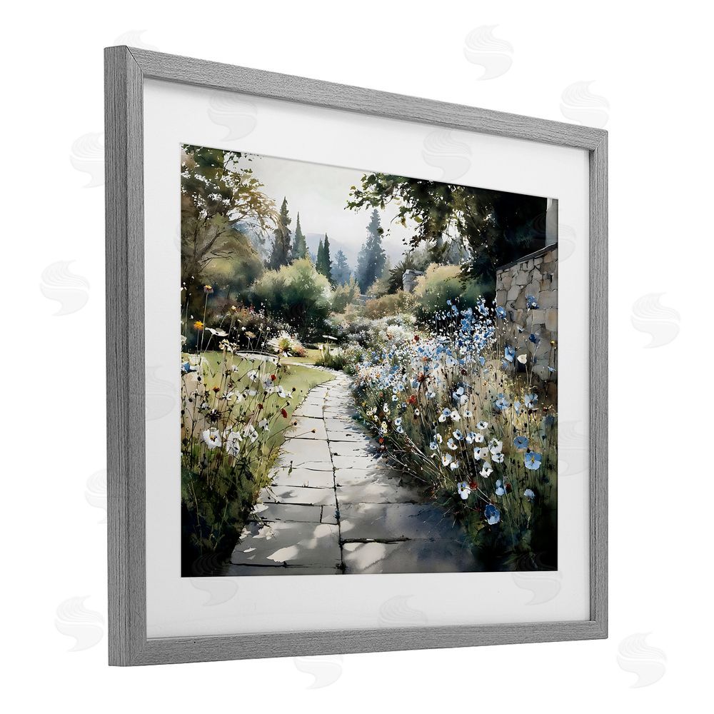 Franklyn Gregory Garden Pathway in Summer Light Gray Framed Print Under Glass Wall Art