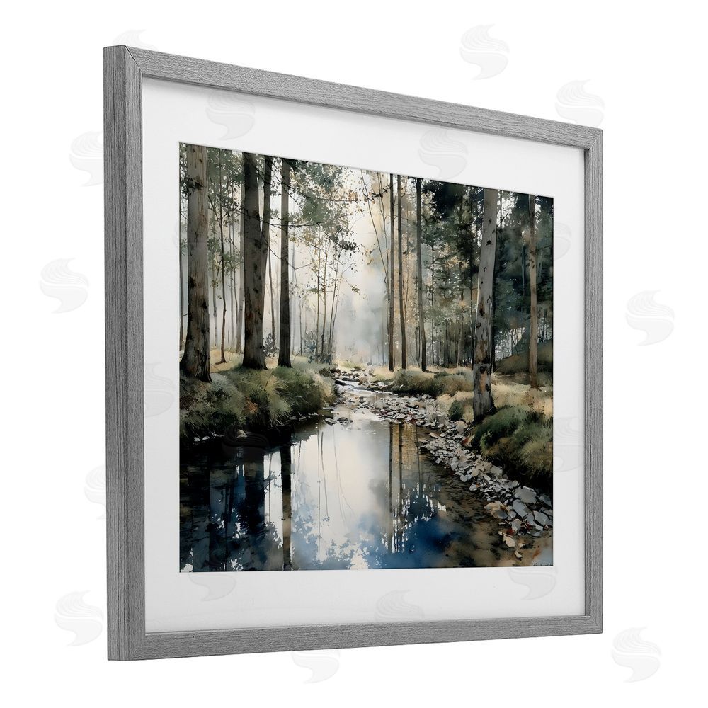 Franklyn Gregory Woodland Wonder Creek Gray Framed Print Under Glass with White Mat Wall Art