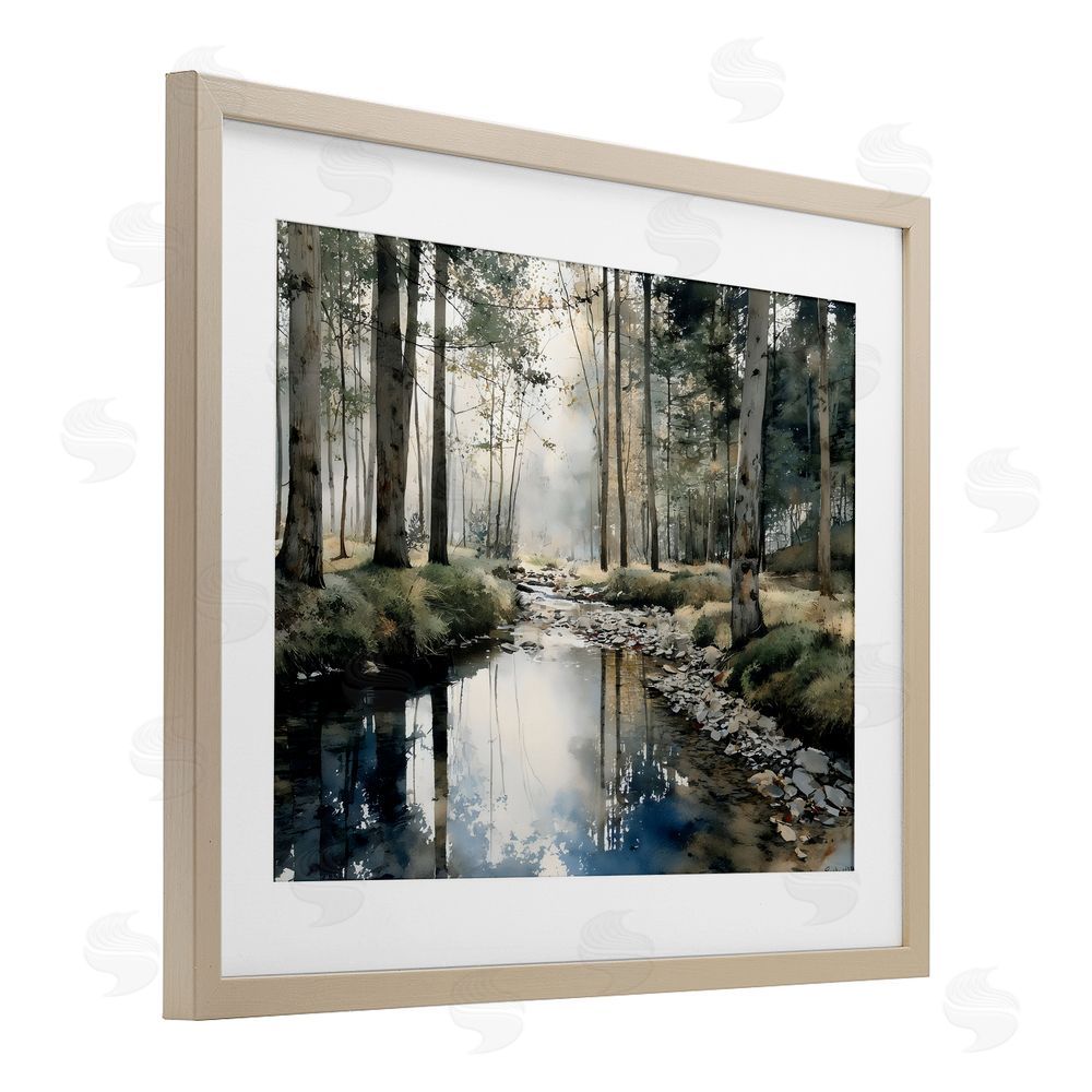 Franklyn Gregory Woodland Wonder Creek Brown Framed Print Under Glass with White Mat Wall Art