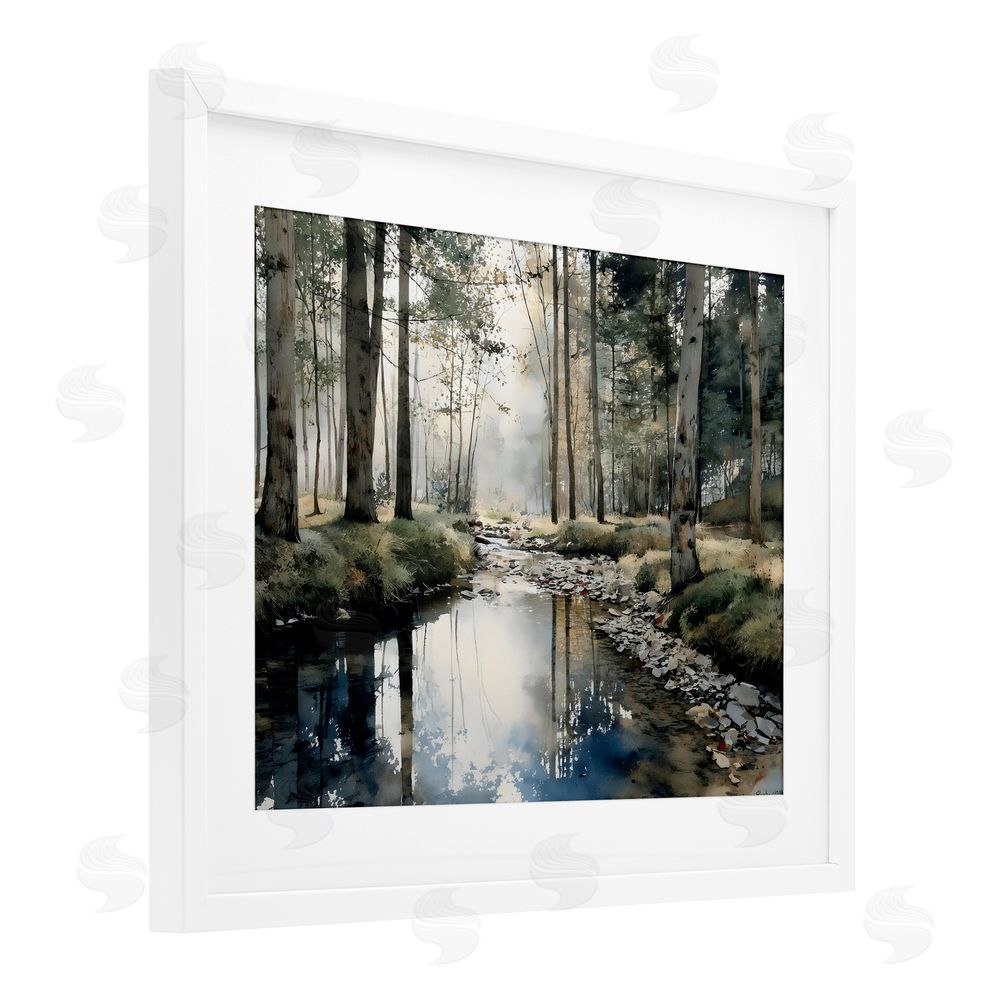Franklyn Gregory Woodland Wonder Creek White Framed Print Under Glass with White Mat Wall Art
