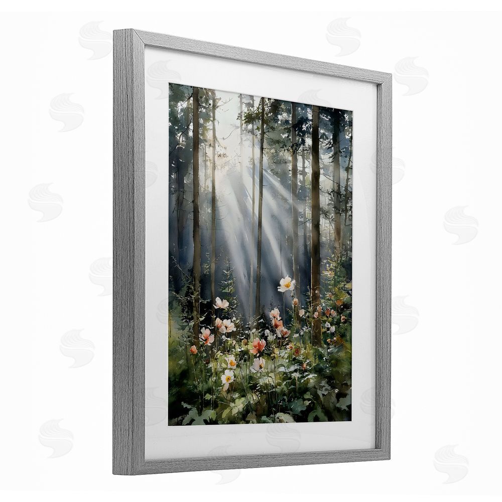 Franklyn Gregory Sunlit Woods In Morning Gray Framed Print Under Glass with White Mat Wall Art