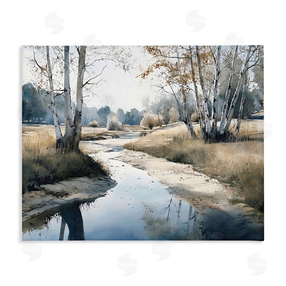 Franklyn Gregory Birch Tree Creek in Autumn Stretched Canvas Wall Art Print