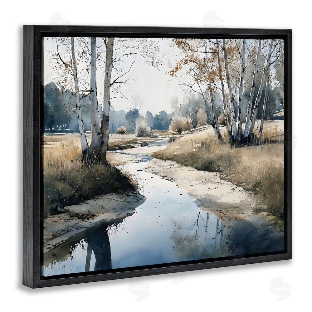 Franklyn Gregory Birch Tree Creek in Autumn Black Floating Frame Stretched Canvas Wall Art Print