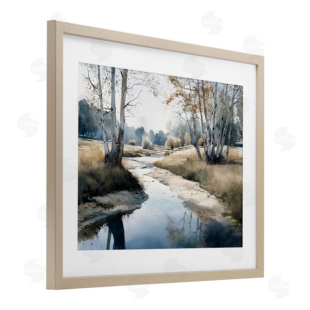 Franklyn Gregory Birch Tree Creek in Autumn Brown Framed Print Under Glass with Matting Wall Art