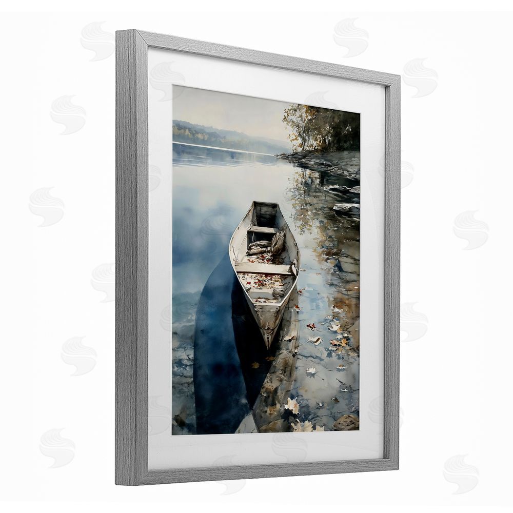 Franklyn Gregory Boat In The Fall Reflection Gray Framed Print Under Glass with Matting Wall Art