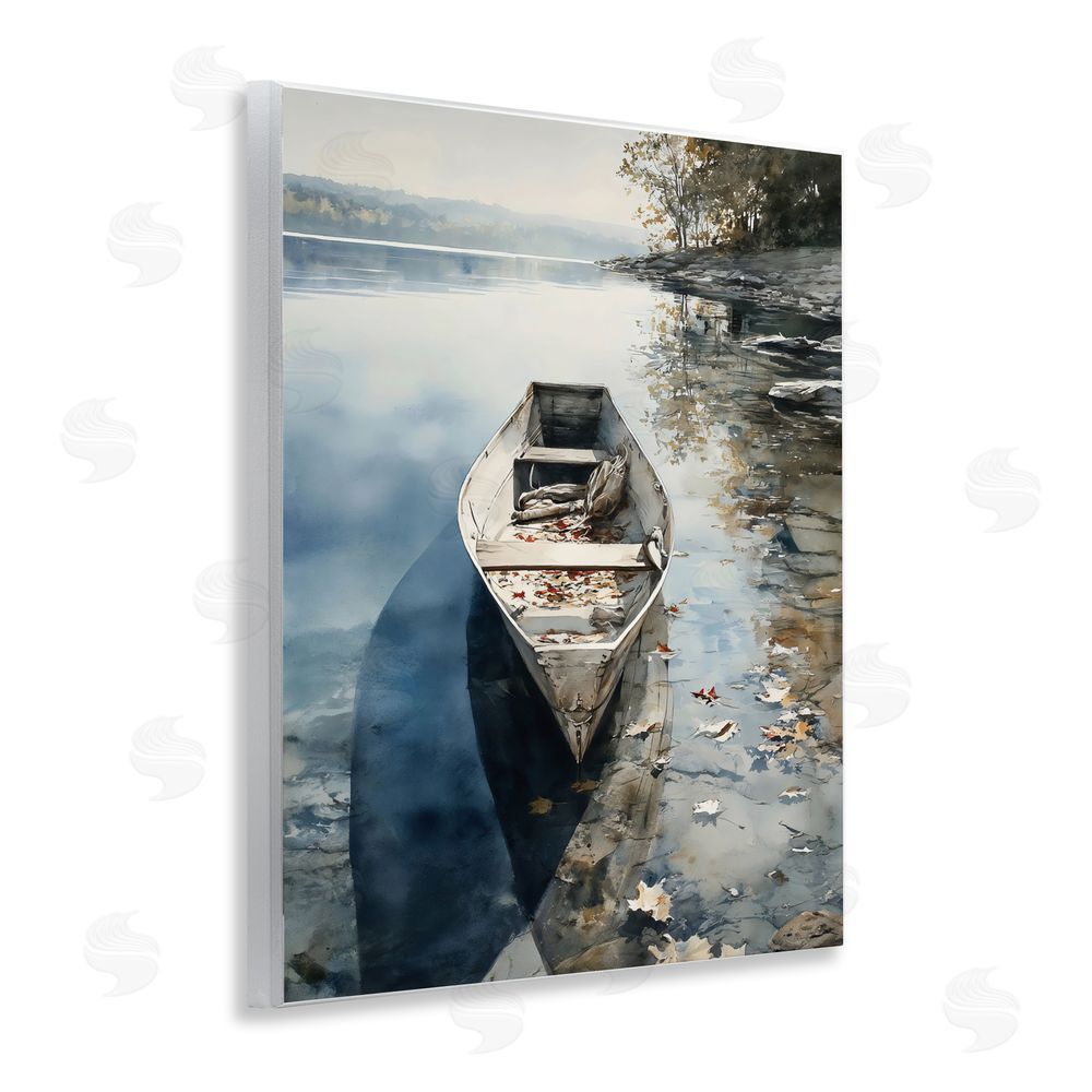 Franklyn Gregory Boat In The Fall Reflection Wall Plaque Art Print with White Foil Wrap