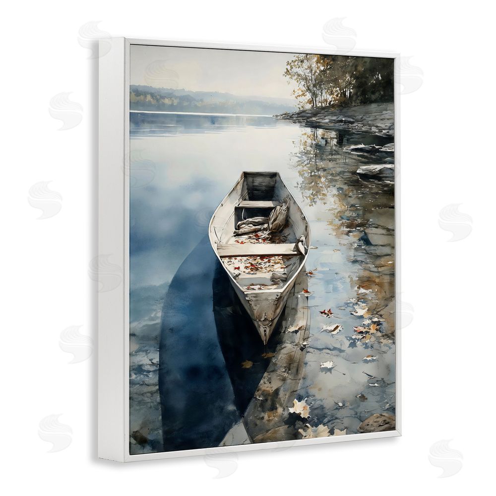 Franklyn Gregory Boat In The Fall Reflection White Framed Giclee Wall Art Print