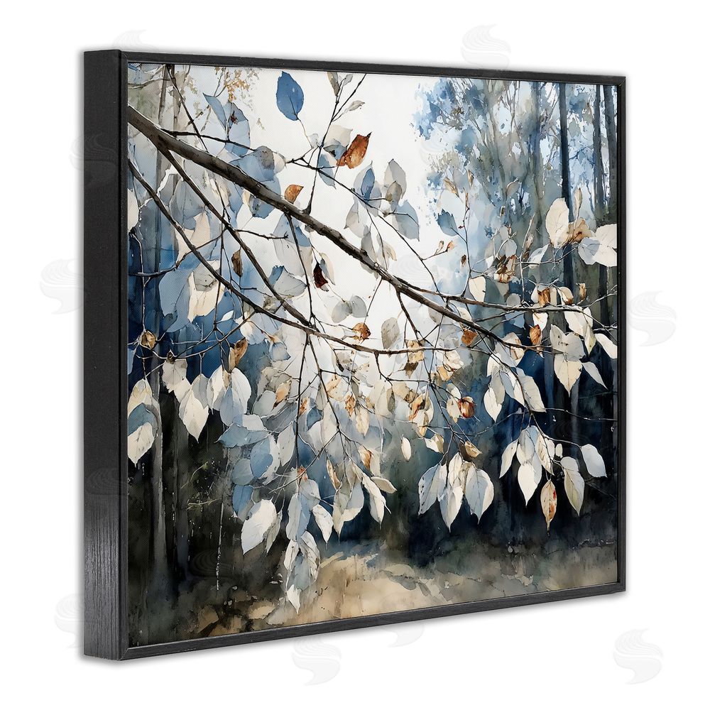Franklyn Gregory Blue Fall Branch Leaves Black Framed Giclee Wall Art Print