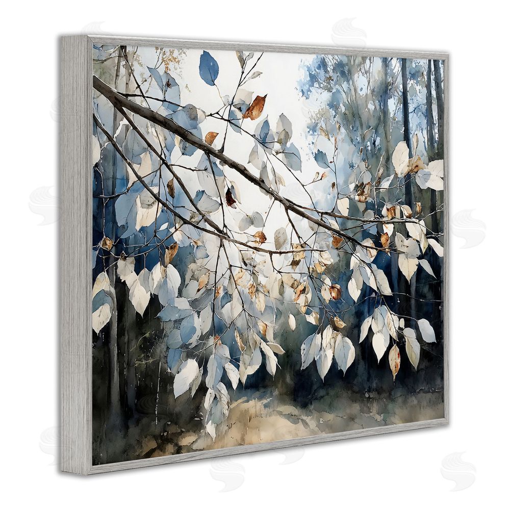 Franklyn Gregory Blue Fall Branch Leaves Gray Framed Giclee Wall Art Print