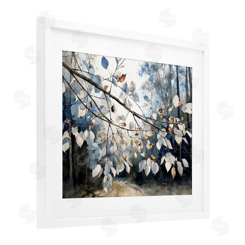Franklyn Gregory Blue Fall Branch Leaves White Framed Print Under Glass with Matting Wall Art