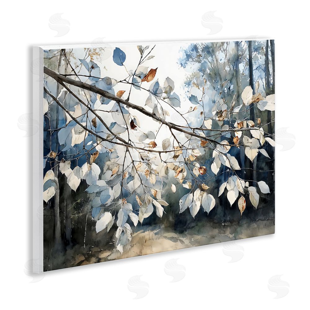 Franklyn Gregory Blue Fall Branch Leaves Wall Plaque Art Print with White Foil Wrap