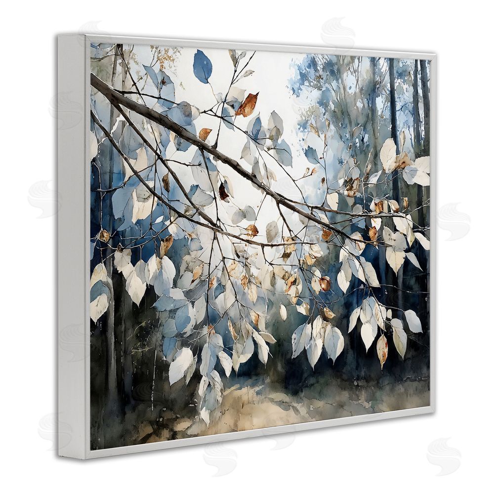 Franklyn Gregory Blue Fall Branch Leaves White Framed Giclee Wall Art Print