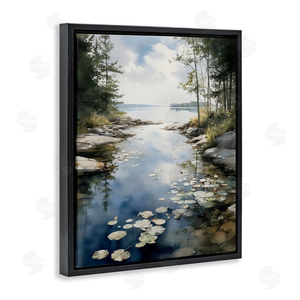Franklyn Gregory Lilypad Inlet Reflection Black Floating Framed Canvas Wall Art