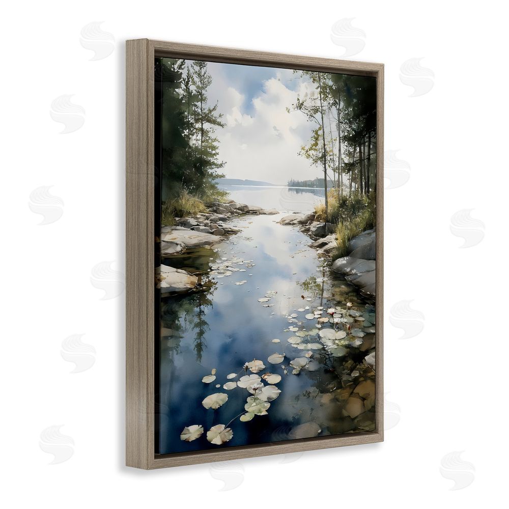 Franklyn Gregory Lilypad Inlet Reflection Brown Floating Framed Canvas Wall Art