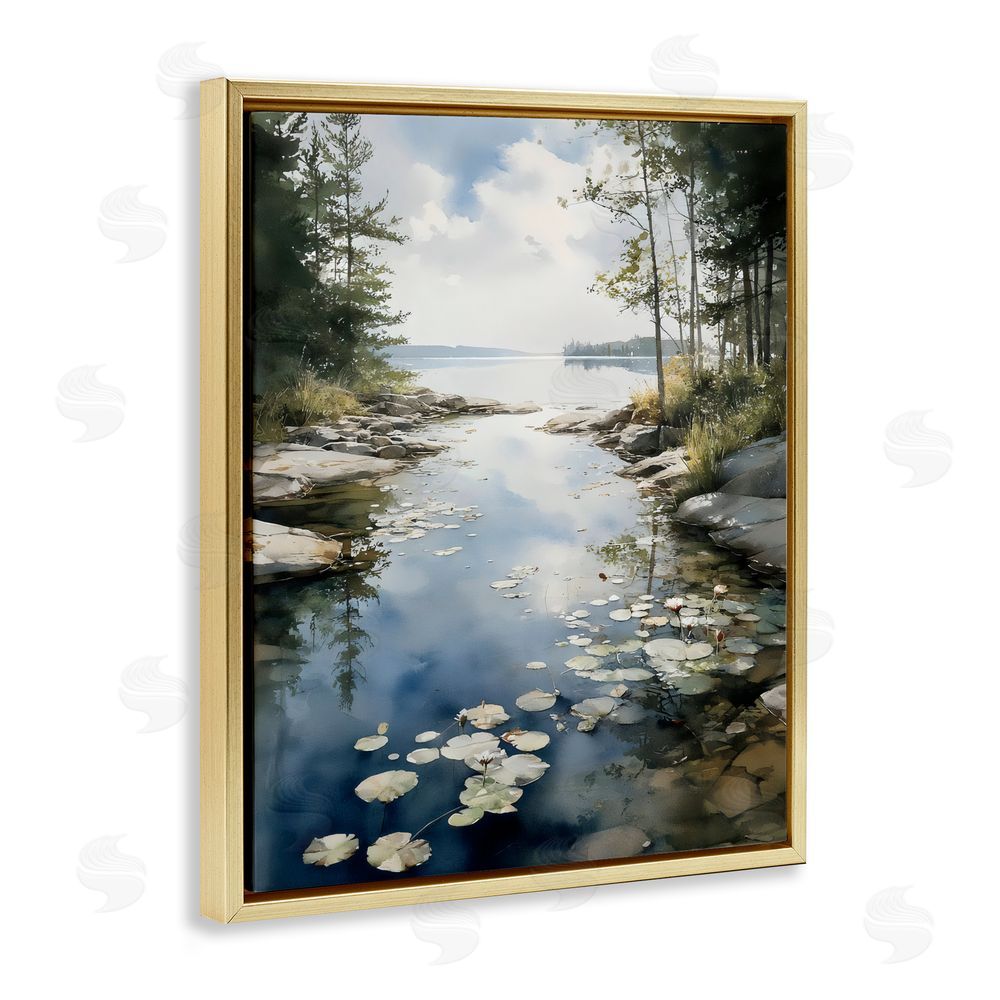 Franklyn Gregory Lilypad Inlet Reflection Gold Floating Framed Canvas Wall Art