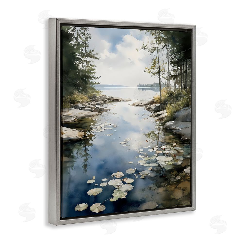 Franklyn Gregory Lilypad Inlet Reflection Gray Floating Framed Canvas Wall Art