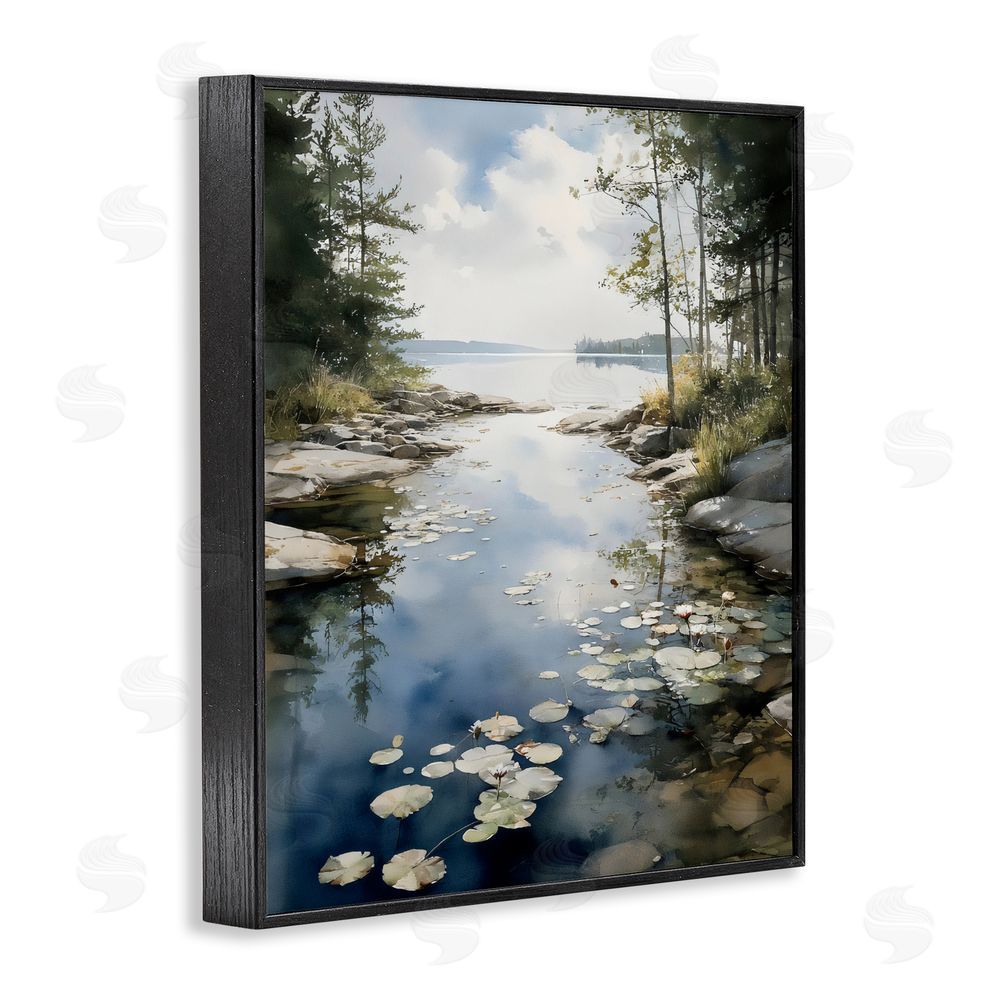 Franklyn Gregory Lilypad Inlet Reflection Black Framed Giclee Wall Art
