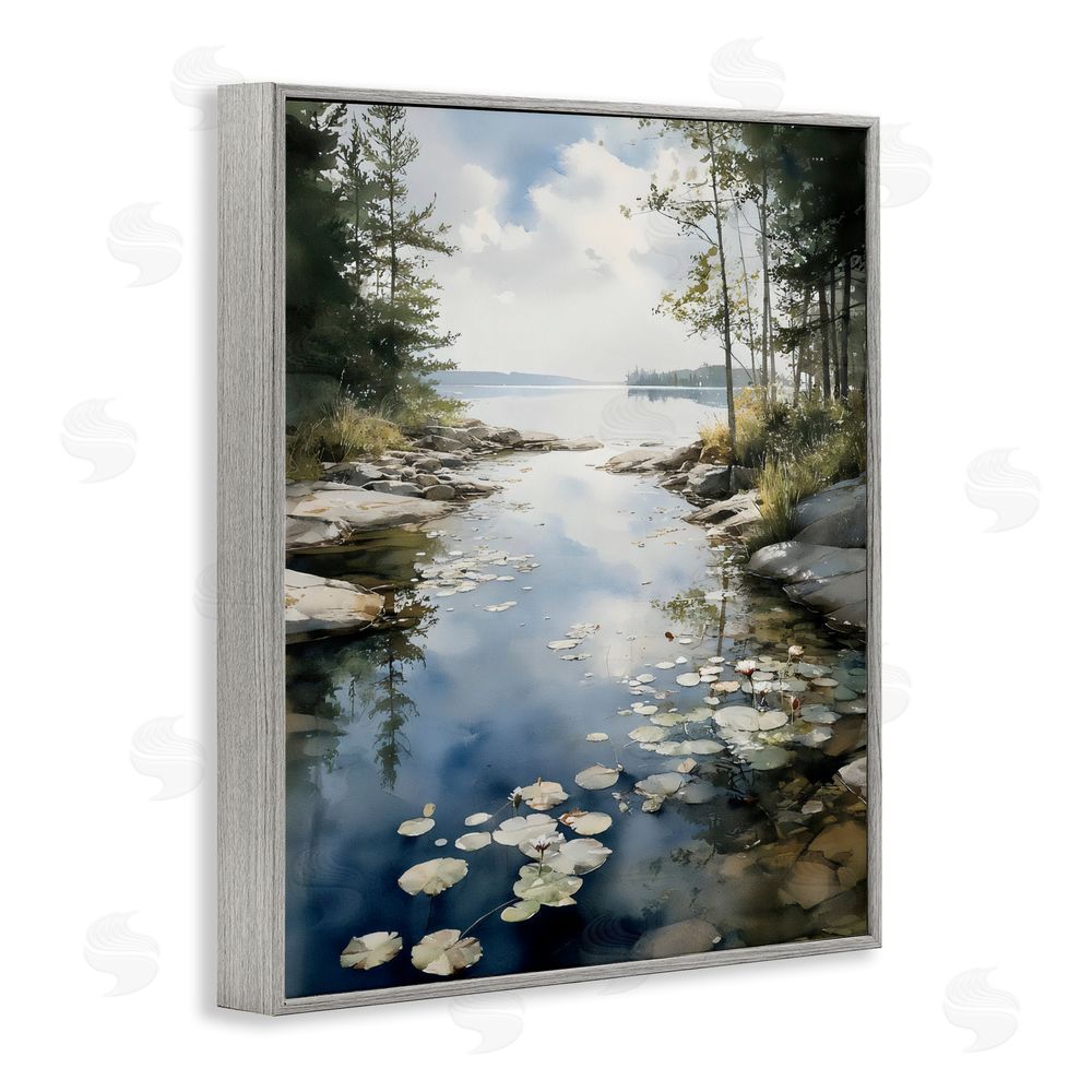 Franklyn Gregory Lilypad Inlet Reflection Gray Framed Giclee Wall Art