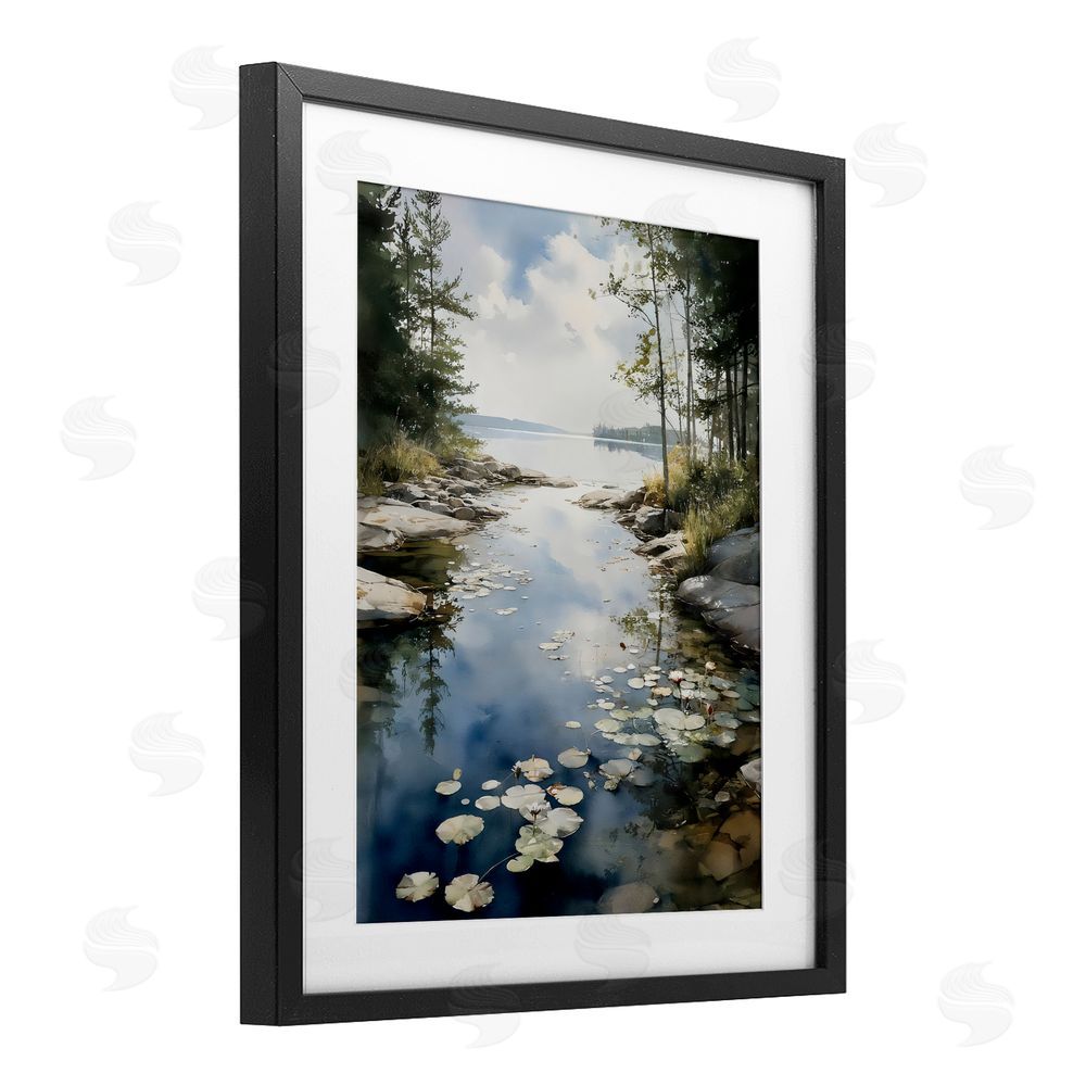 Franklyn Gregory Lilypad Inlet Reflection Black Framed Print Under Glass Wall Art