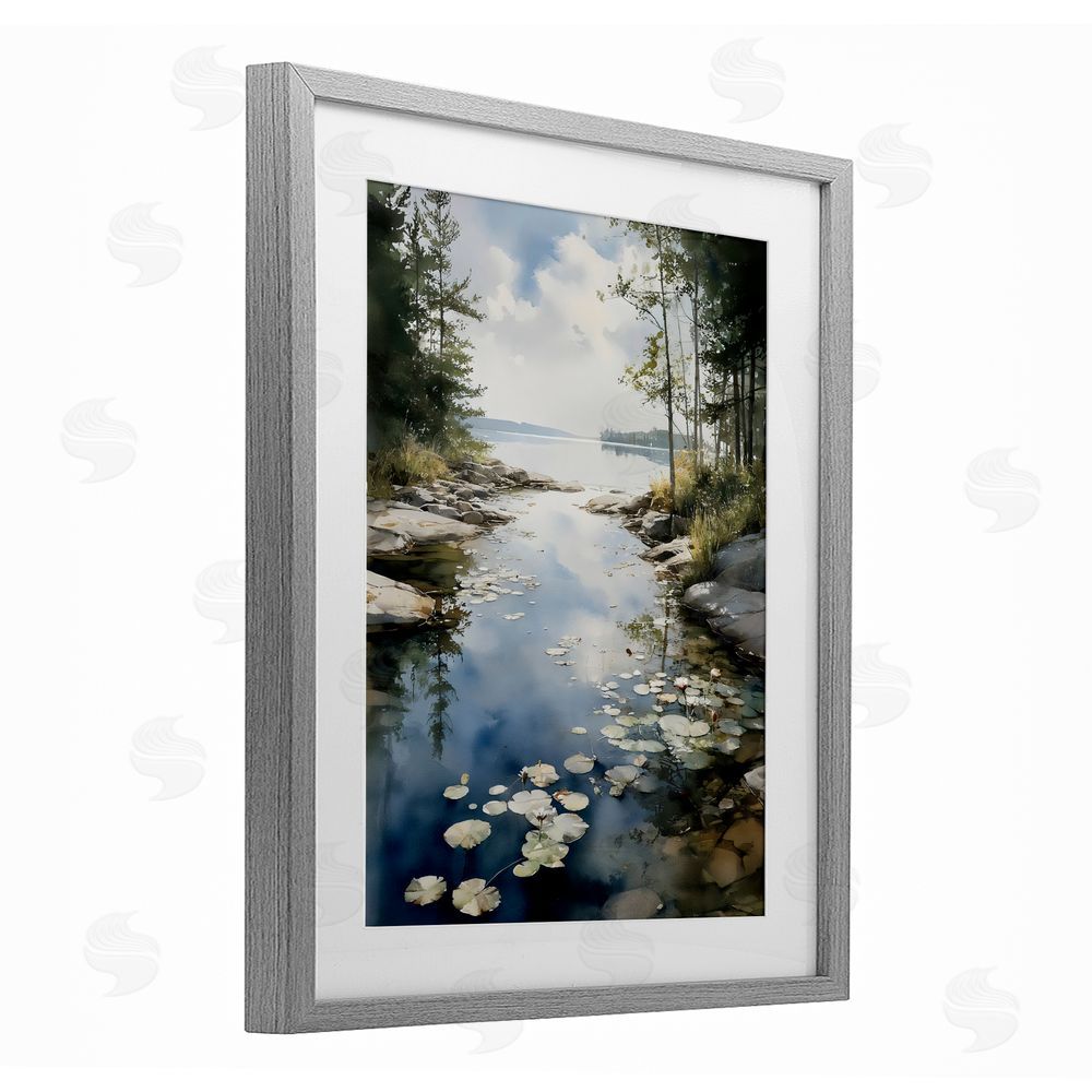 Franklyn Gregory Lilypad Inlet Reflection Gray Framed Print Under Glass Wall Art
