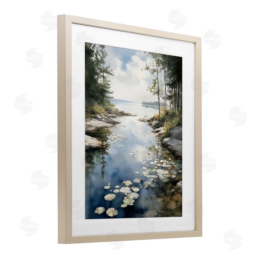 Franklyn Gregory Lilypad Inlet Reflection Brown Framed Print Under Glass Wall Art