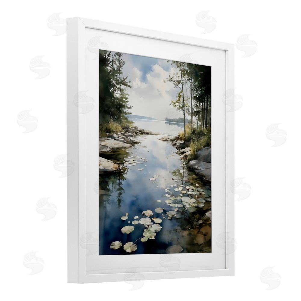 Franklyn Gregory Lilypad Inlet Reflection White Framed Print Under Glass Wall Art