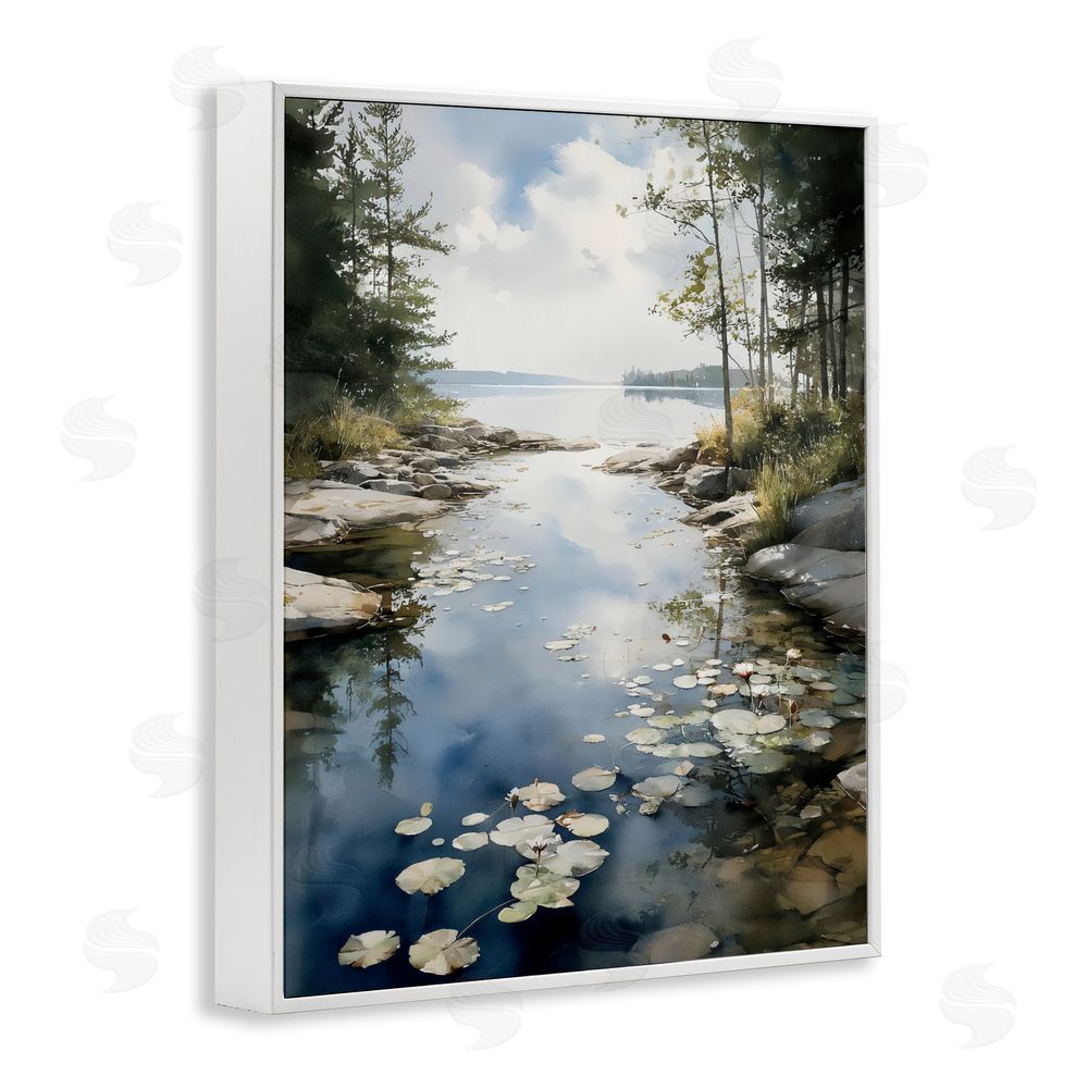 Franklyn Gregory Lilypad Inlet Reflection White Framed Giclee Wall Art