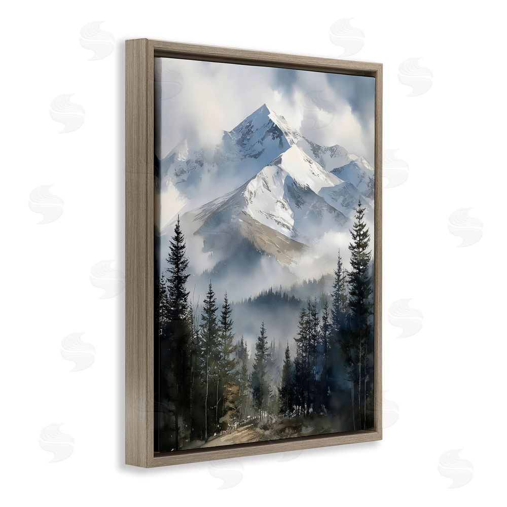 Franklyn Gregory Snow & Mist Alpines Brown Floating Framed Canvas Wall Art Print