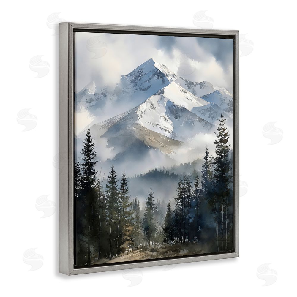 Franklyn Gregory Snow & Mist Alpines Gray Floating Framed Canvas Wall Art Print