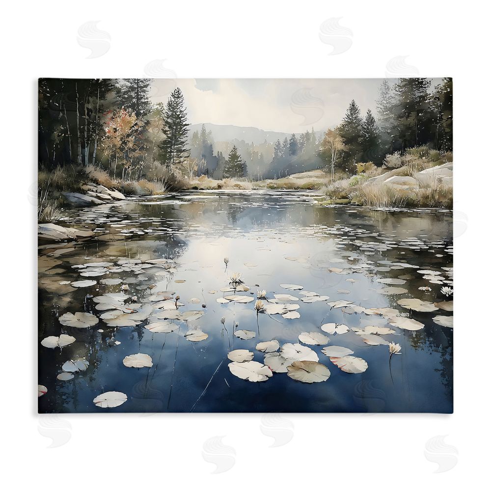 Franklyn Gregory Still Pond with Morning Reflections Stretched Canvas Wall Art Print