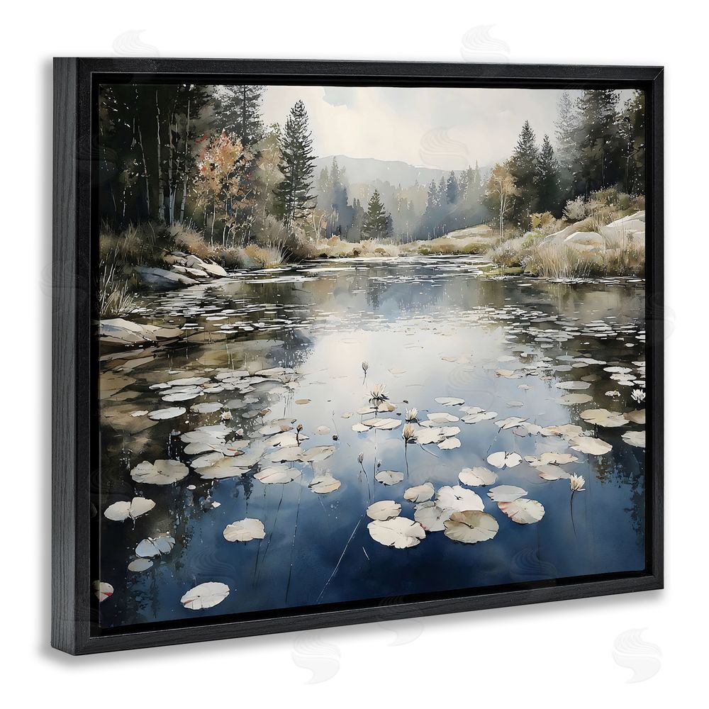 Franklyn Gregory Still Pond with Morning Reflections Black Floating Framed Canvas Wall Art Print