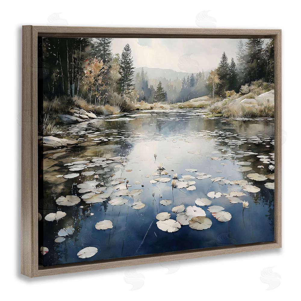 Franklyn Gregory Still Pond with Morning Reflections Brown Floating Framed Canvas Wall Art Print
