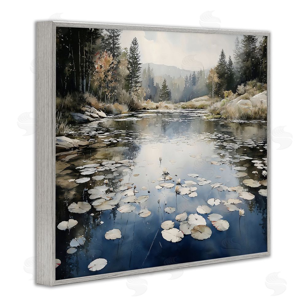 Franklyn Gregory Still Pond with Morning Reflections Gray Framed Giclee Wall Art Print