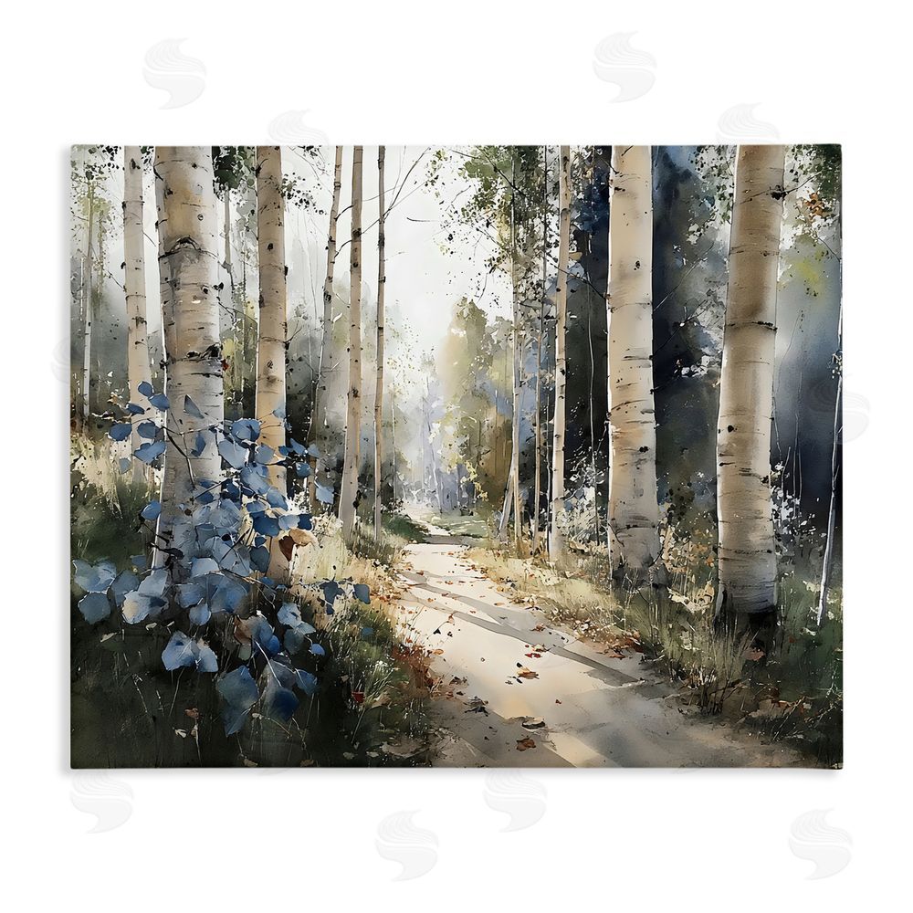 Franklyn Gregory Blue Birch Sunlit Forest Stretched Canvas Wall Art Print