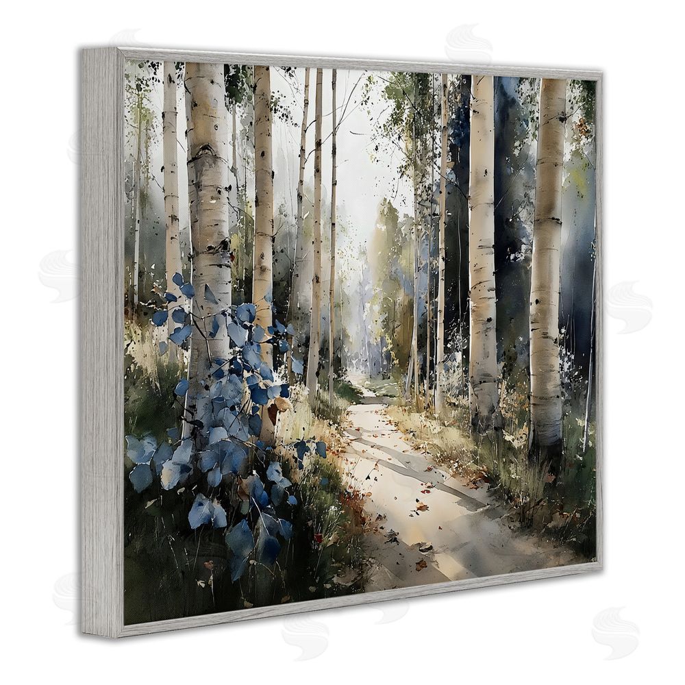 Franklyn Gregory Blue Birch Sunlit Forest Gray Framed Giclee Wall Art Print