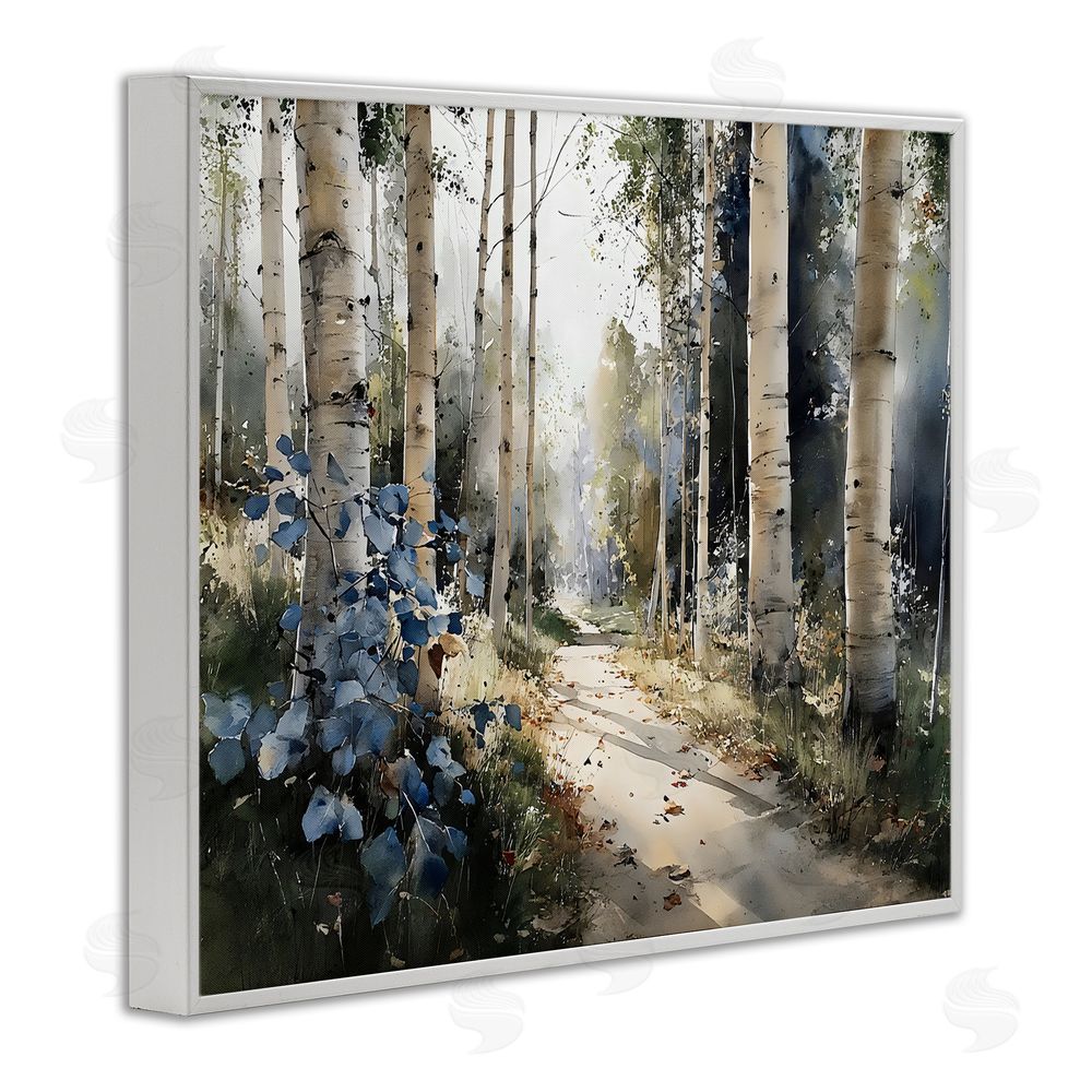 Franklyn Gregory Blue Birch Sunlit Forest White Framed Giclee Wall Art Print