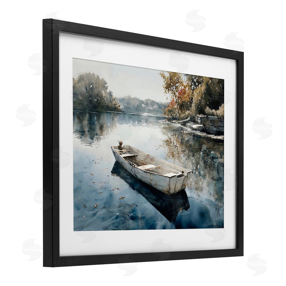 Franklyn Gregory Boat Ride Through Autumn Reflections Black Framed Print Under Glass with Matting Wall Art