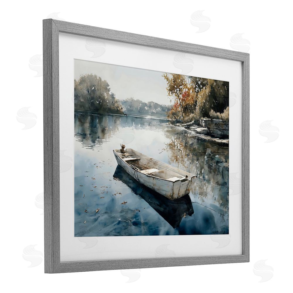 Franklyn Gregory Boat Ride Through Autumn Reflections Gray Framed Print Under Glass with Matting Wall Art