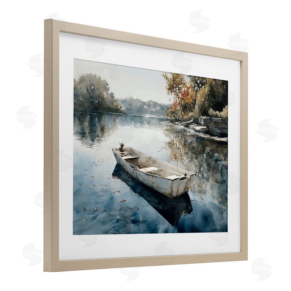 Franklyn Gregory Boat Ride Through Autumn Reflections Brown Framed Print Under Glass with Matting Wall Art