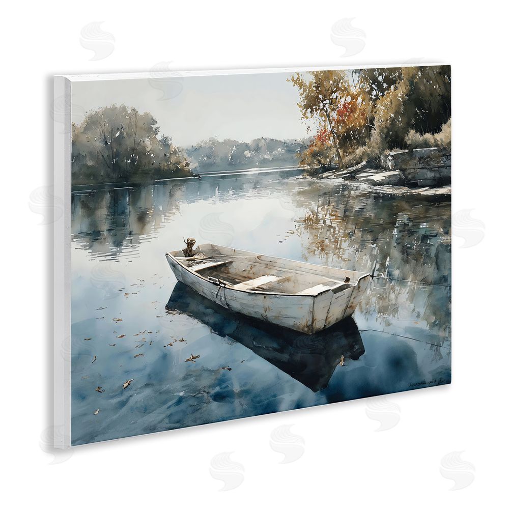 Franklyn Gregory Boat Ride Through Autumn Reflections Wall Plaque Art Print with White Foil Wrap