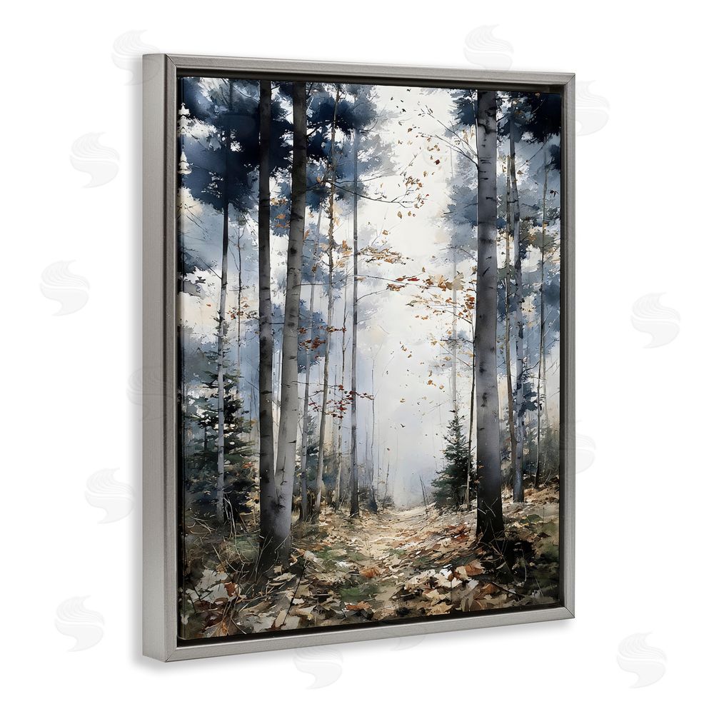 Franklyn Gregory Cold Woods Birch Forest Gray Floating Frame Canvas Wall Art Print