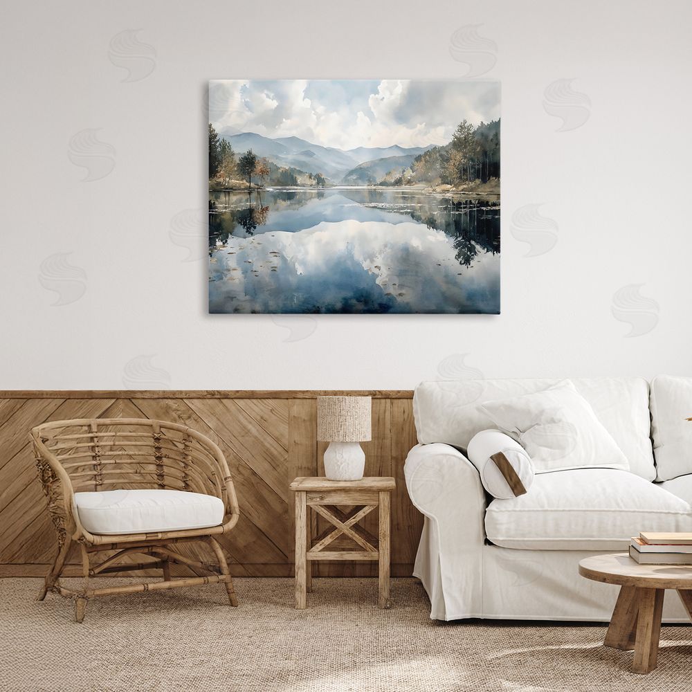 Franklyn Gregory Nature's Reflection on Mountain Lake Stretched Canvas Wall Art in Room