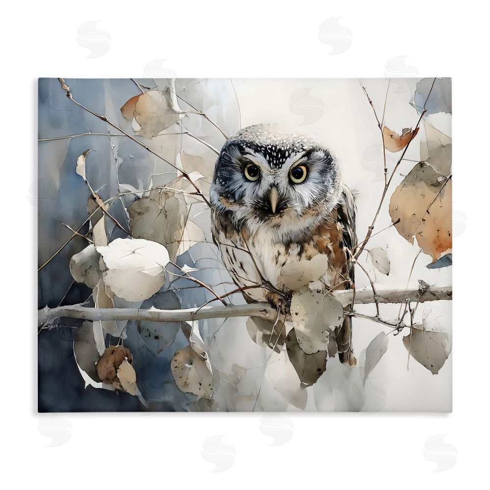 Franklyn Gregory Hoot Owl on Autumn Branch Stretched Canvas Wall Art