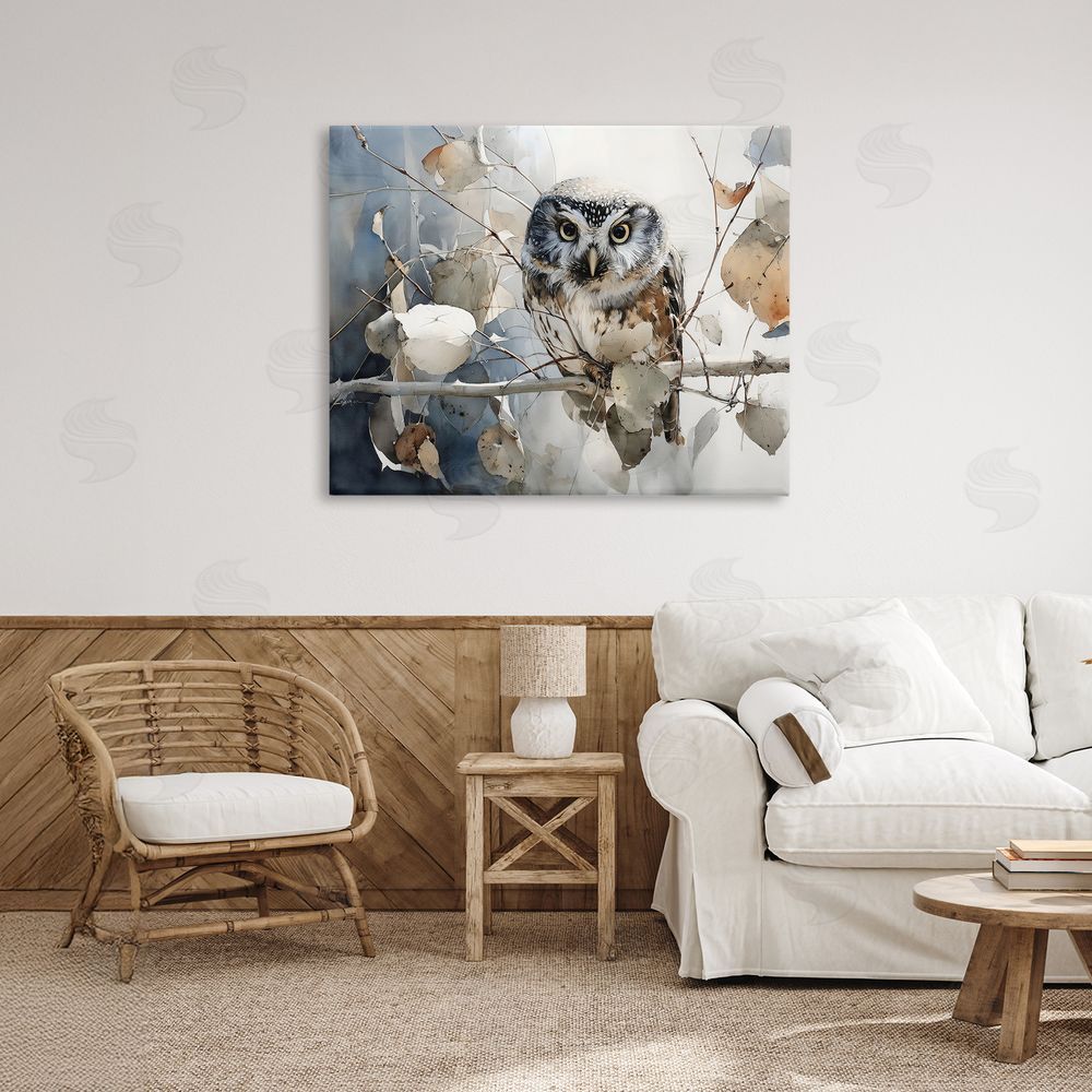 Franklyn Gregory Hoot Owl on Autumn Branch Stretched Canvas Wall Art in Room