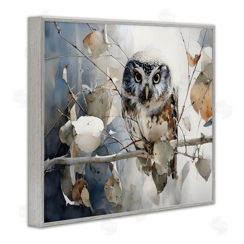 Franklyn Gregory Hoot Owl on Autumn Branch Gray Framed Giclee Wall Art